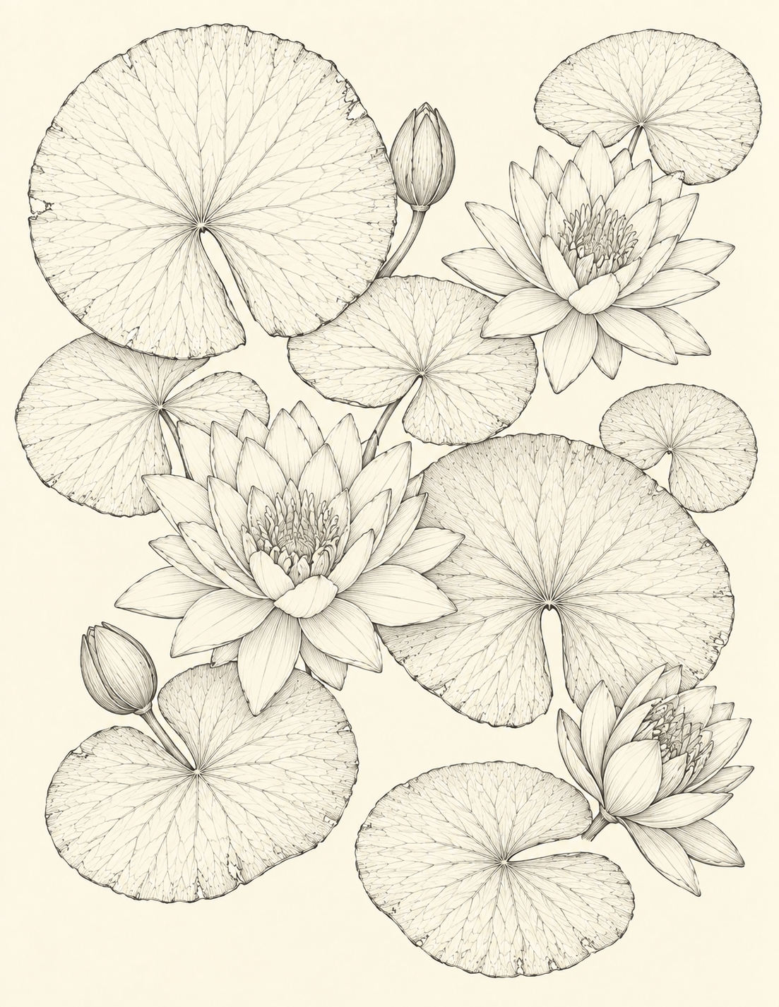 Study 139 Water Lilies Across the Broken Surface botanical drawing