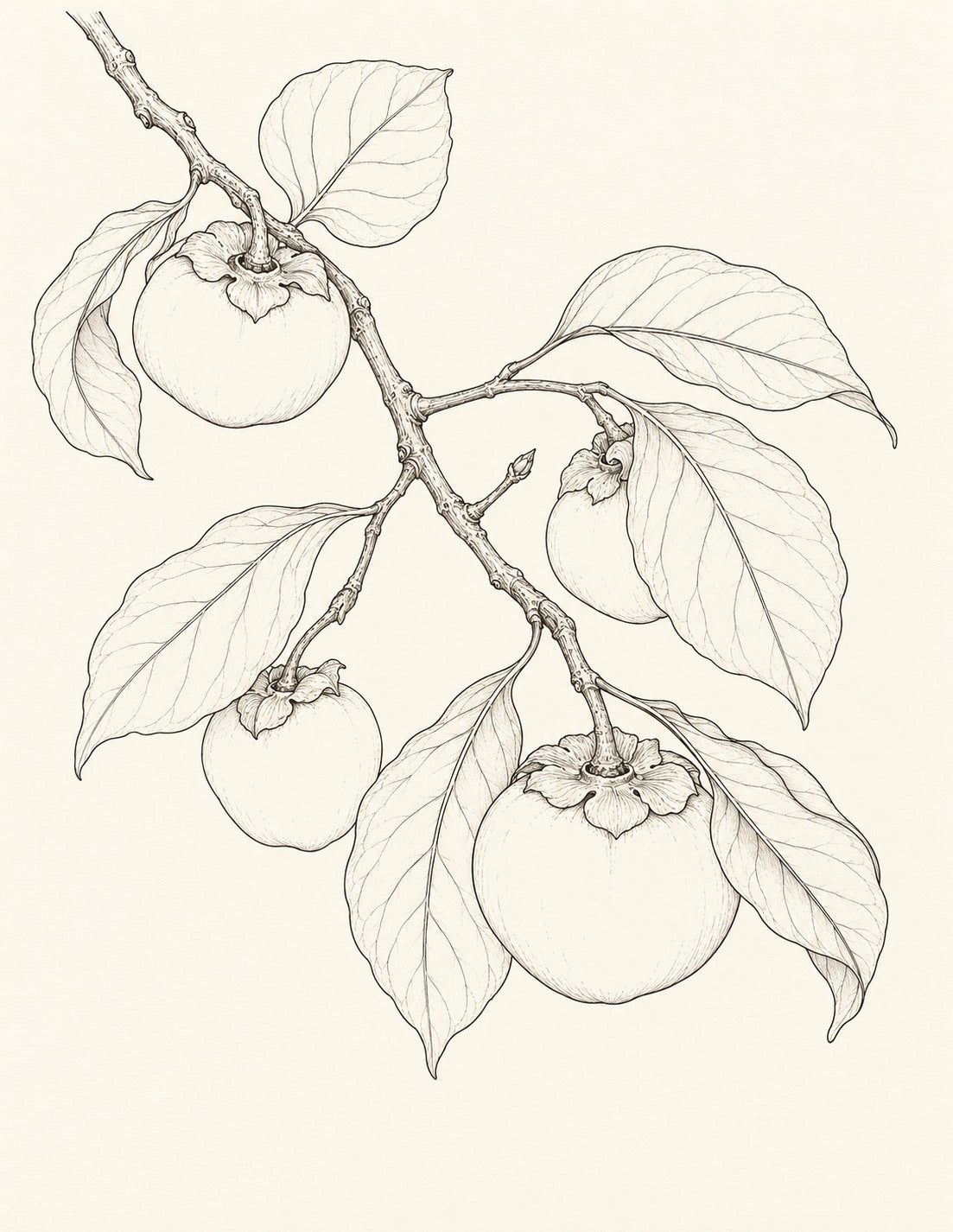 Study 158 Persimmon Fruit Beneath the Bare Spur botanical drawing