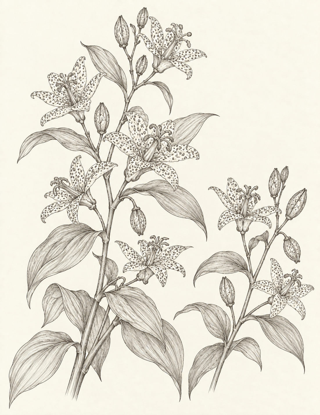 Study 160 Toad Lilies Along the Stepped Woodland Stem botanical drawing
