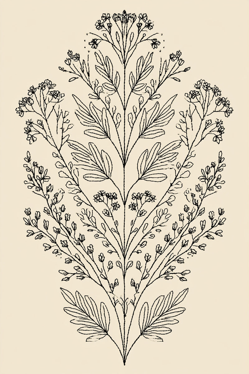 Symmetrical Botanical Motif 02 from Botanical Embroidery Designs Book 4, a digital embroidery design reference for machine embroidery designs, embroidery patterns and botanical and floral embroidery.