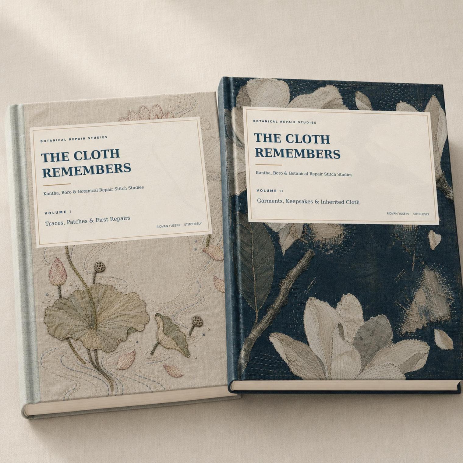 The Cloth Remembers two-volume hardcover-style botanical repair stitch ebook set