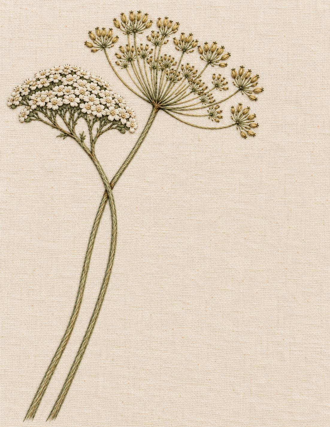 Yarrow and Fennel at One Crossing, Study 77: botanical textile interpretation showing surface direction and open space in The Meadow in Thread.