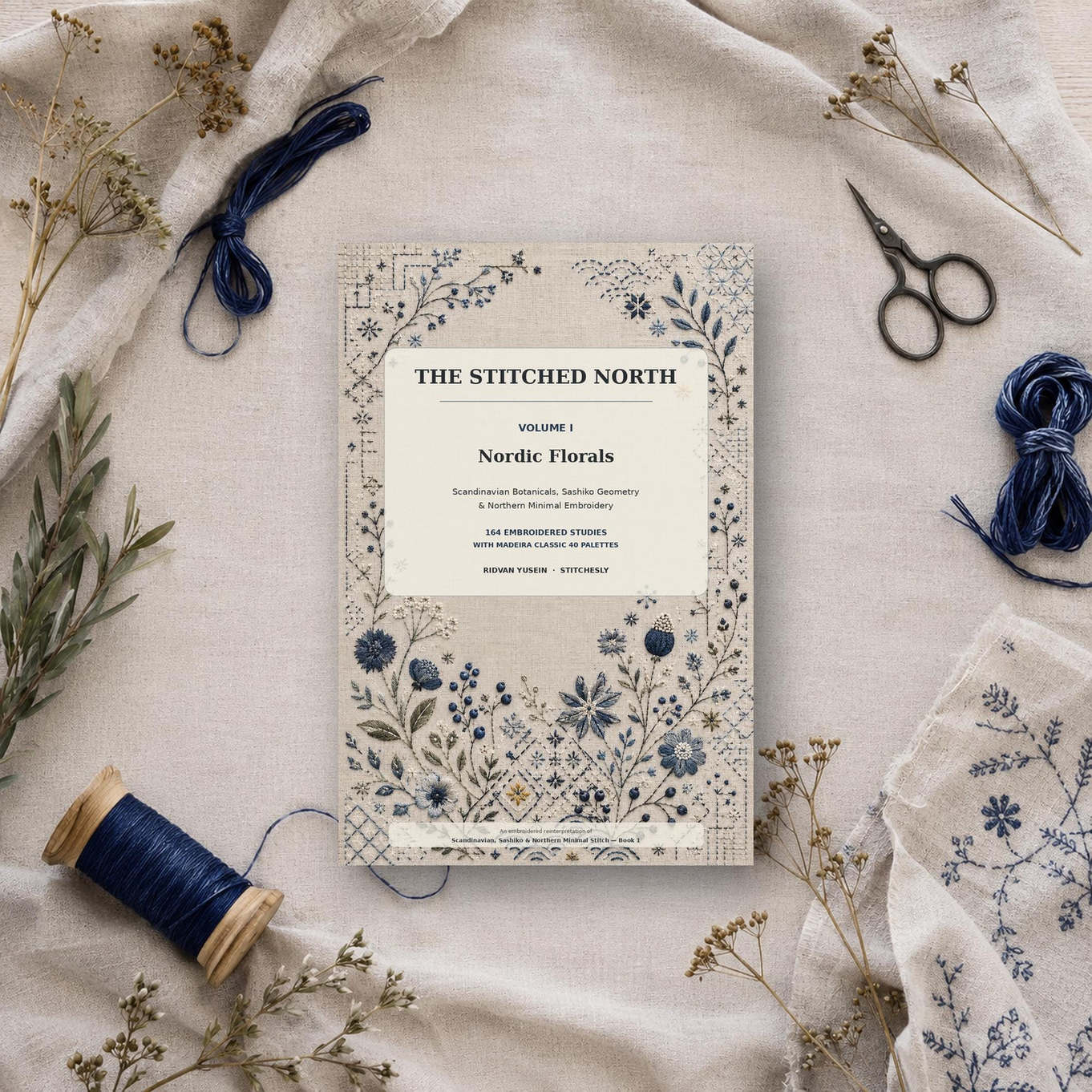The Stitched North four-volume Scandinavian floral and Sashiko embroidery inspiration book cover