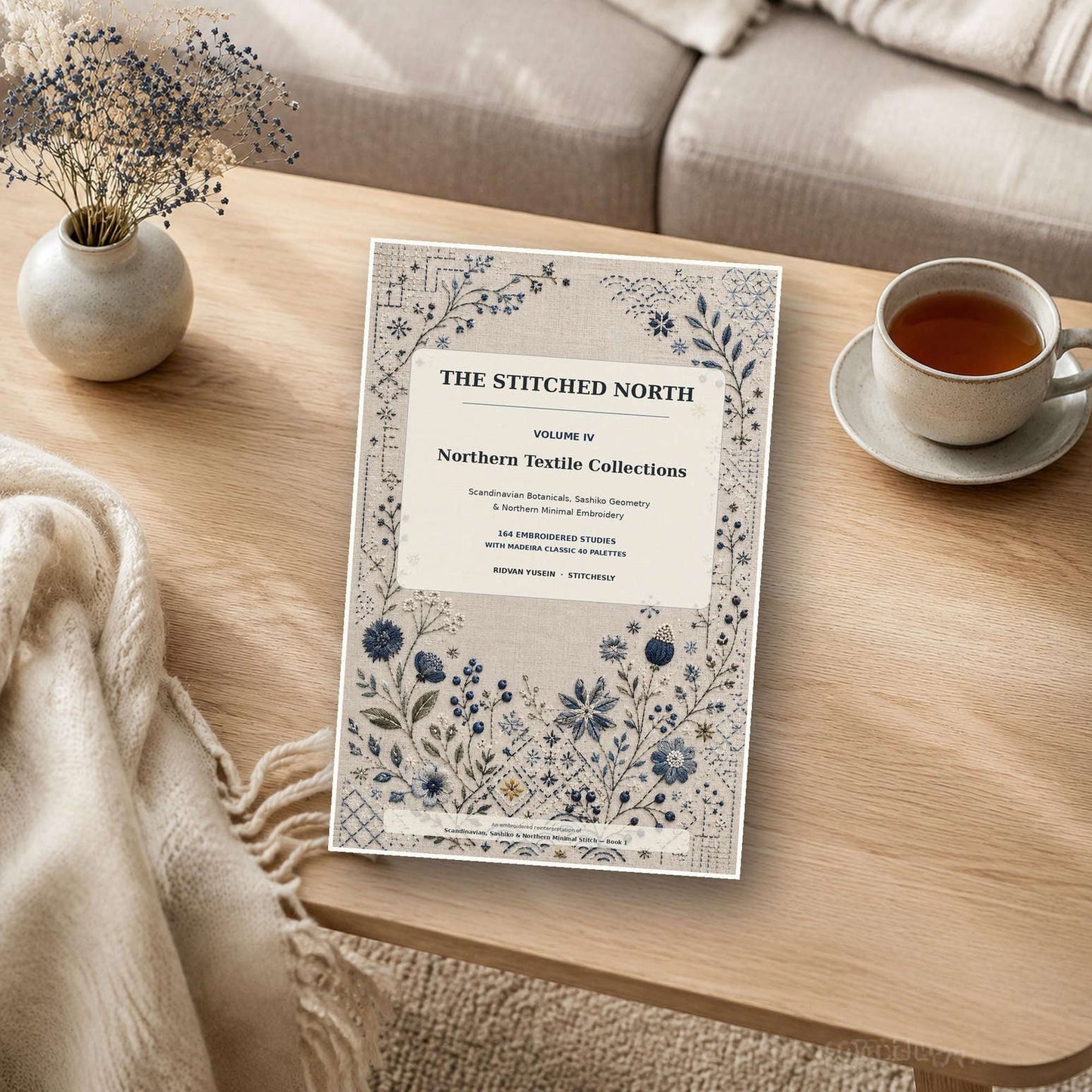 Four-volume digital embroidery book collection with 164 Nordic and Sashiko textile studies