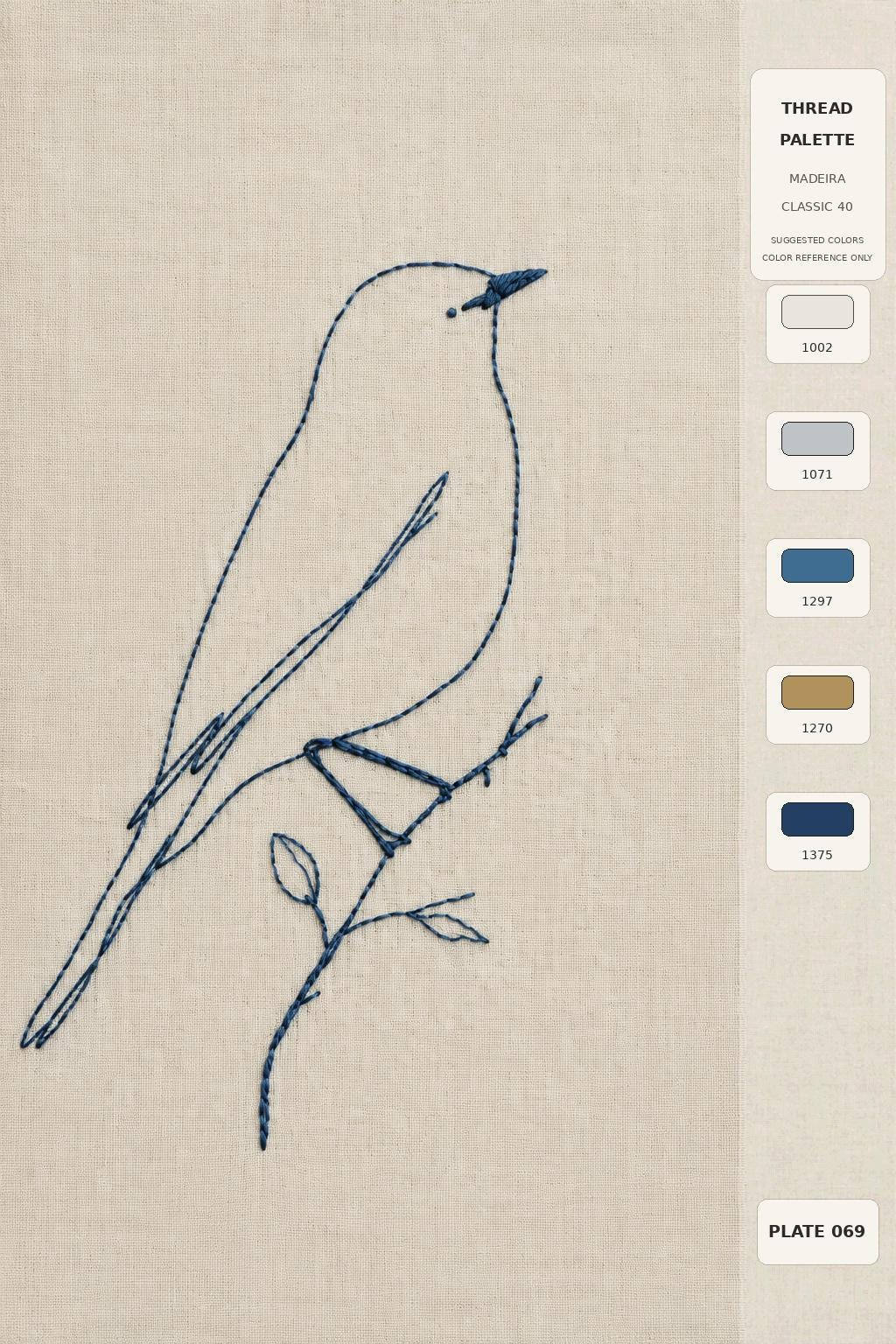 Madeira thread color suggestions shown as optional references for the embroidery studies