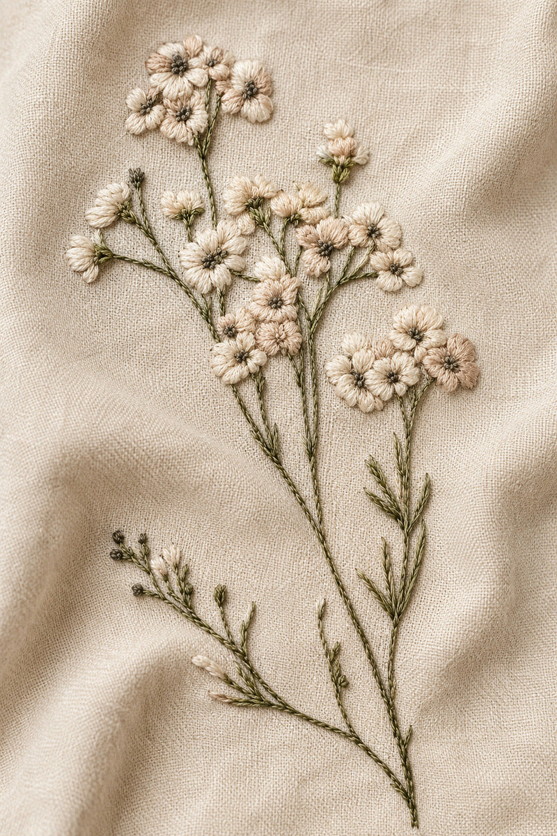 Thin Wildflower Stem 1 from Botanical Embroidery Designs Book 2, a digital embroidery design reference for machine embroidery designs, embroidery patterns and botanical and floral embroidery.