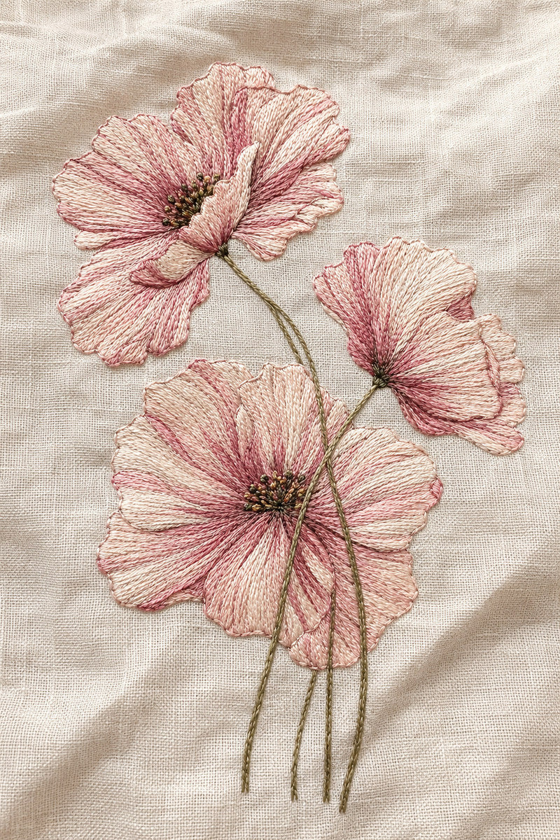 Three Flower Mini Motif 1 from Botanical Embroidery Designs Book 3, a digital embroidery design reference for machine embroidery designs, embroidery patterns and small motif and accent designs.