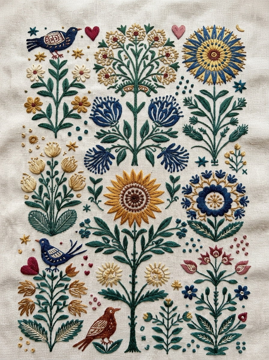 Tree Of Life And Village from Global Folk Art Embroidery Book 3, a digital embroidery design reference for machine embroidery designs, embroidery patterns and embroidery design reference.