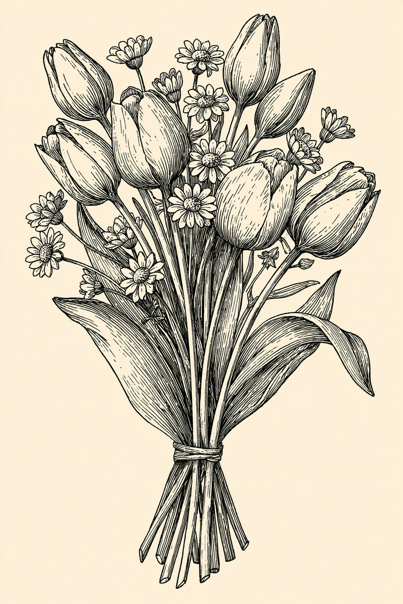 Tulip And Daisy Bouquet Easter from Easter & Spring Embroidery Book 4, a digital embroidery design reference for machine embroidery designs, embroidery patterns and seasonal embroidery motifs.