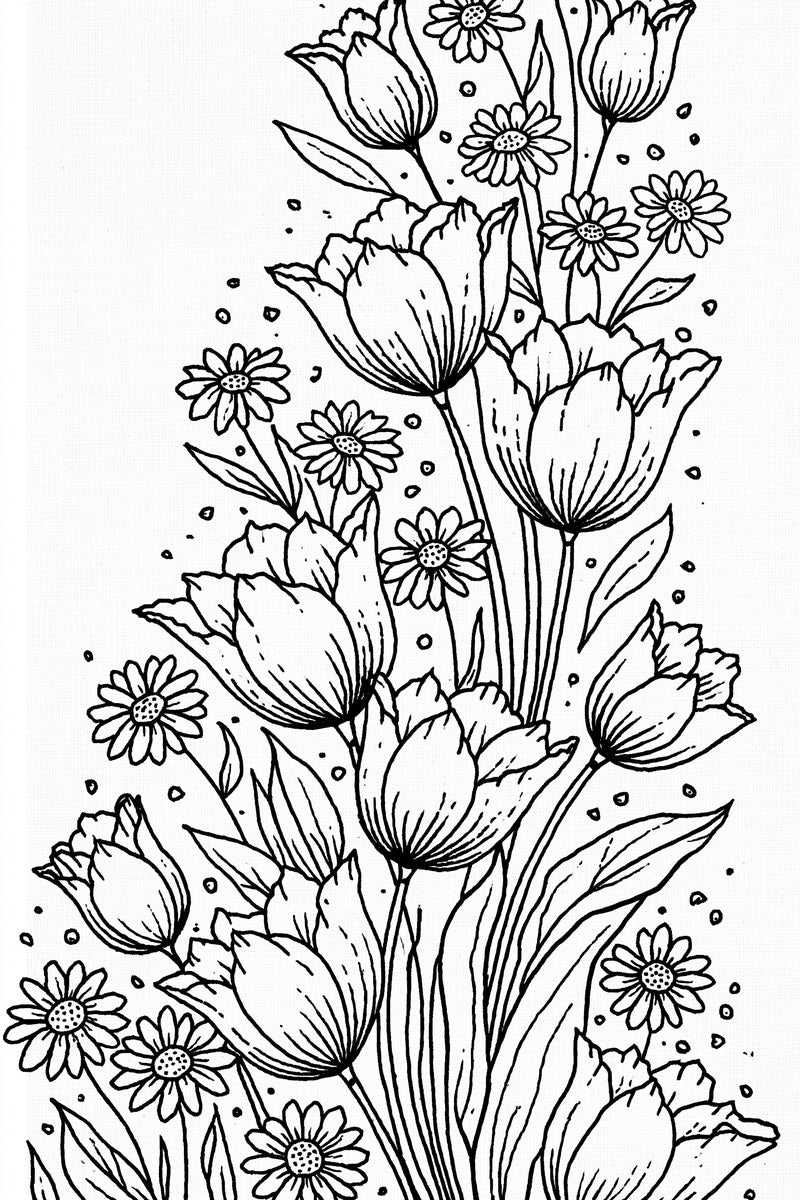 Tulip Daisy Border Easter And from Easter & Spring Embroidery Book 4, a digital embroidery design reference for machine embroidery designs, embroidery patterns and border and edge embroidery.