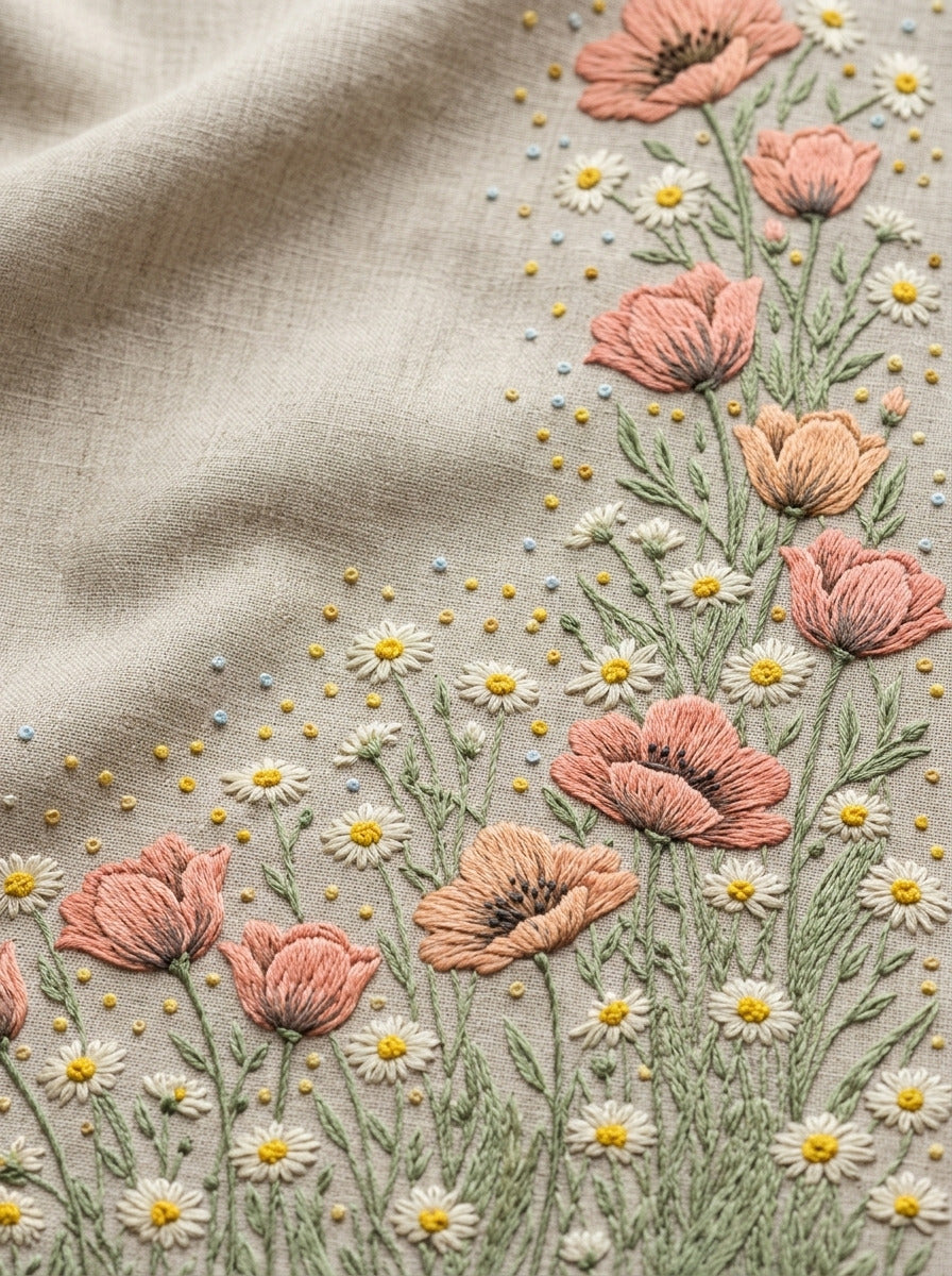 Tulip Daisy Border Easter And from Easter & Spring Embroidery Book 2, a digital embroidery design reference for machine embroidery designs, embroidery patterns and border and edge embroidery.
