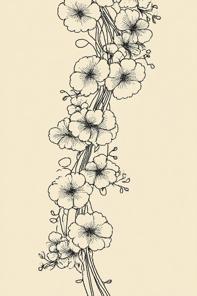 Original drawing of five petalled blossom ribbon border from Turkish Embroidery Motifs Book Four.