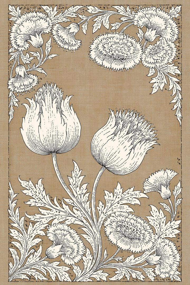 Original drawing of ivory tulip and carnation ornamental frame from Turkish Embroidery Motifs Book Four.