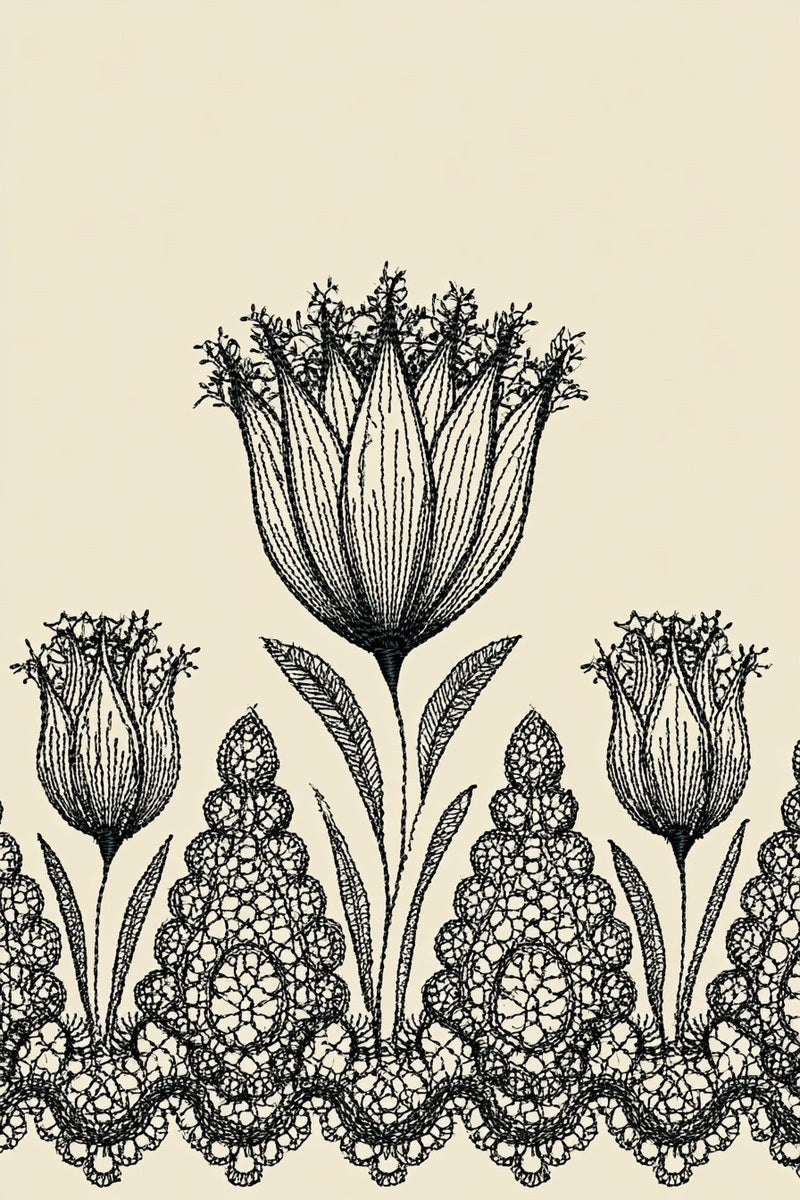 Original drawing of central tulip with scalloped lace border from Turkish Embroidery Motifs Book Two.