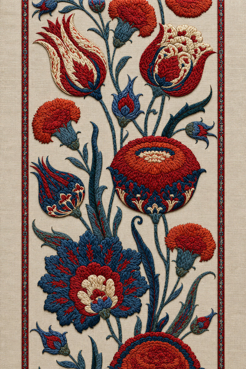Turkish Floral Cuff Border from Neckline & Collar Embroidery Designs Book 1, a digital embroidery design reference for machine embroidery designs, embroidery patterns and border and edge embroidery.