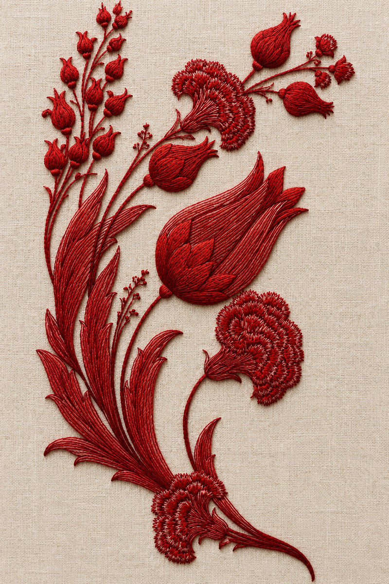Turkish Floral Napkin Corner from Napkins, Table Runners & Kitchen Linens Book 3, a digital embroidery design reference for machine embroidery designs, embroidery patterns and border and edge embroidery.