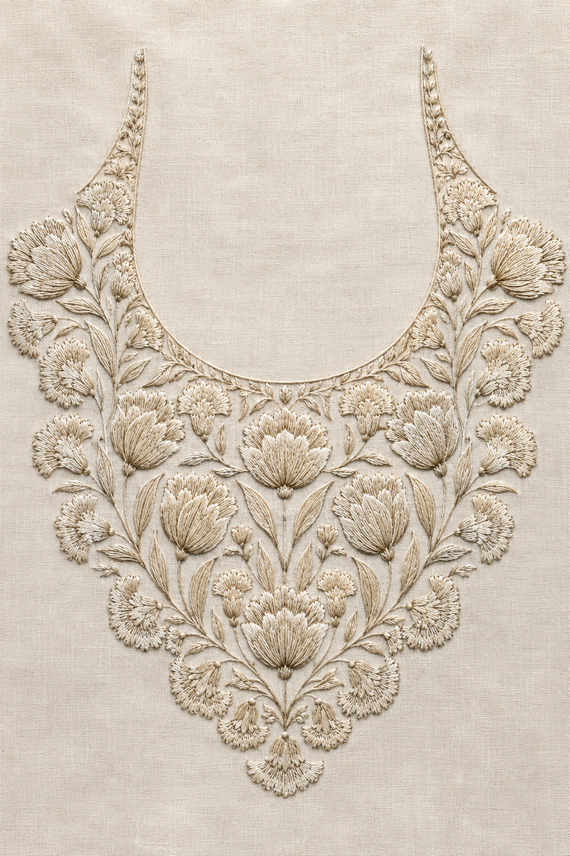 Turkish Floral Round Neckline 02 from Neckline & Collar Embroidery Designs Book 4, a digital embroidery design reference for machine embroidery designs, embroidery patterns and garment placement ideas.