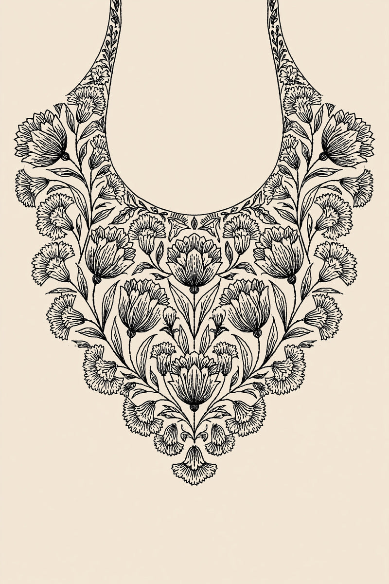 Turkish Floral Round Neckline from Neckline & Collar Embroidery Designs Book 4, a digital embroidery design reference for machine embroidery designs, embroidery patterns and garment placement ideas.