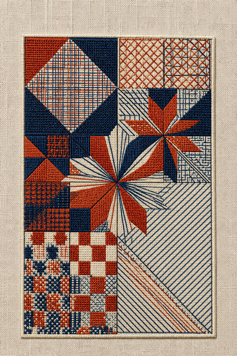 Two Color Geometric Fill Sampler from Colbert Embroidery Studies Book 1, a digital embroidery design reference for machine embroidery designs, embroidery patterns and embroidery design reference.