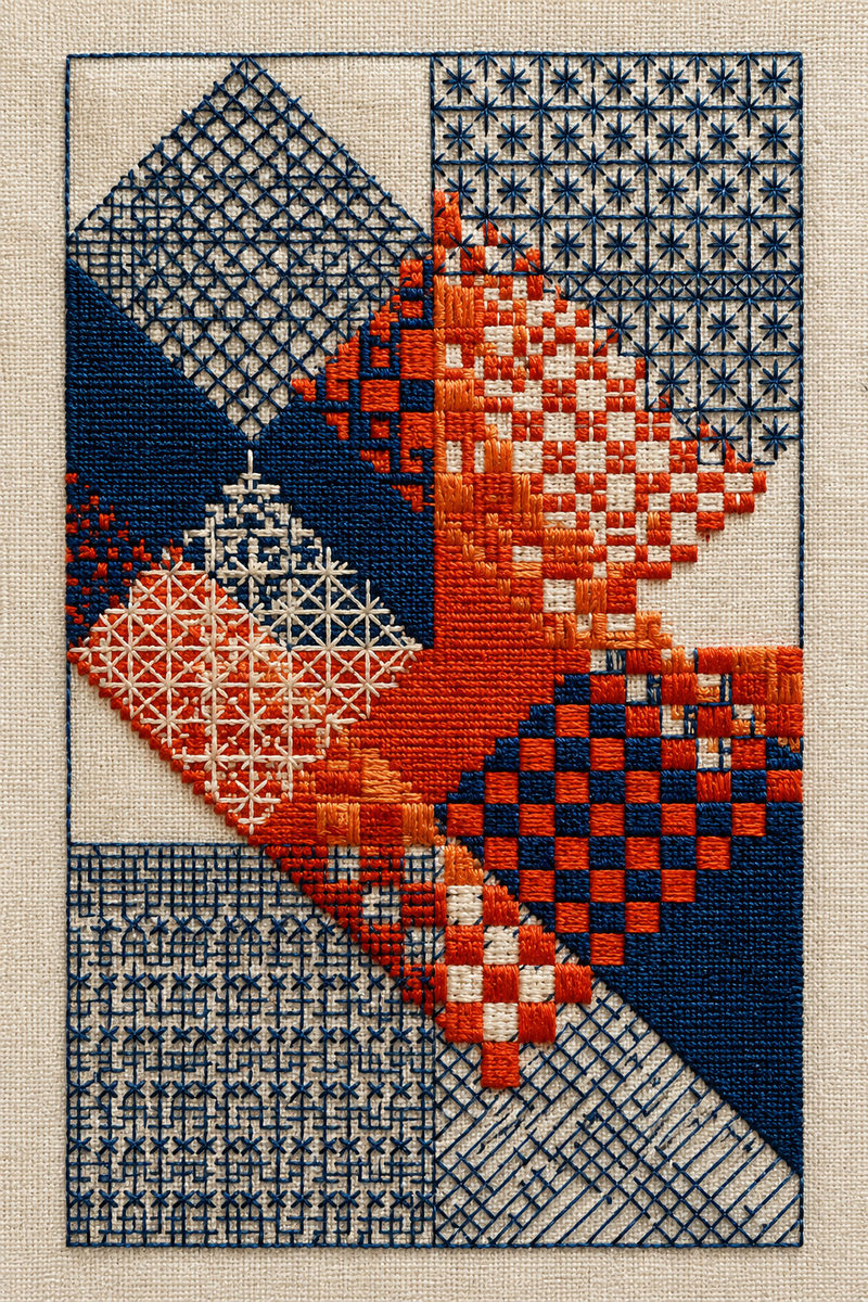 Two Color Geometric Fill Sampler from Colbert Embroidery Studies Book 2, a digital embroidery design reference for machine embroidery designs, embroidery patterns and embroidery design reference.