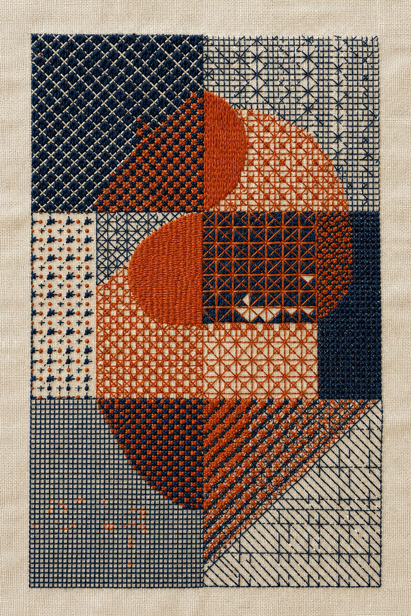 Two Color Geometric Fill Sampler from Colbert Embroidery Studies Book 3, a digital embroidery design reference for machine embroidery designs, embroidery patterns and embroidery design reference.