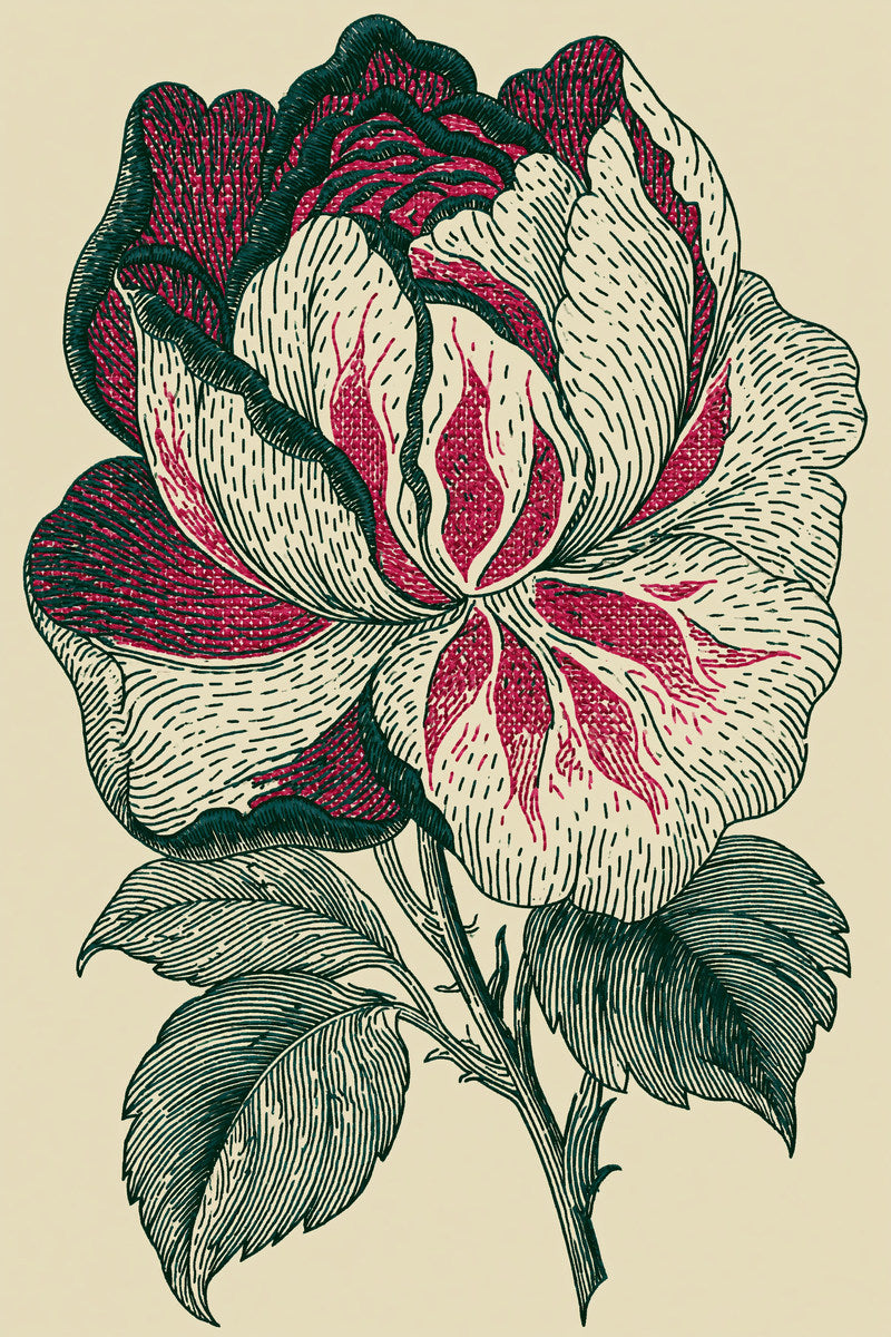 Two Color Voided Rose Motif from Colbert Embroidery Studies Book 2, a digital embroidery design reference for machine embroidery designs, embroidery patterns and botanical and floral embroidery.