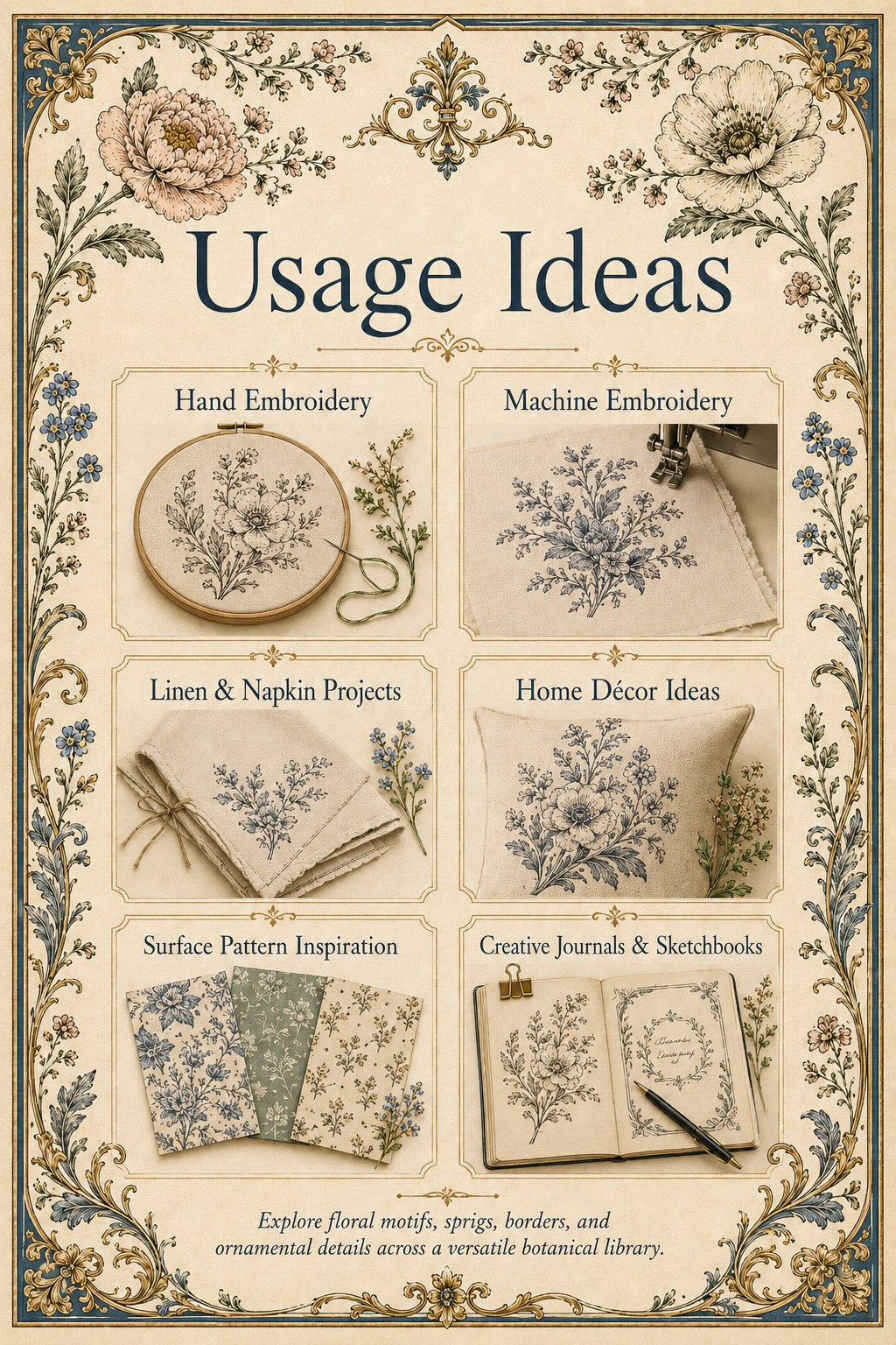 Digital PDF embroidery design bundle cover preview for Botanical Garden Archive Bundle 1, featuring curated embroidery patterns, motif library references and textile design… - preview 10