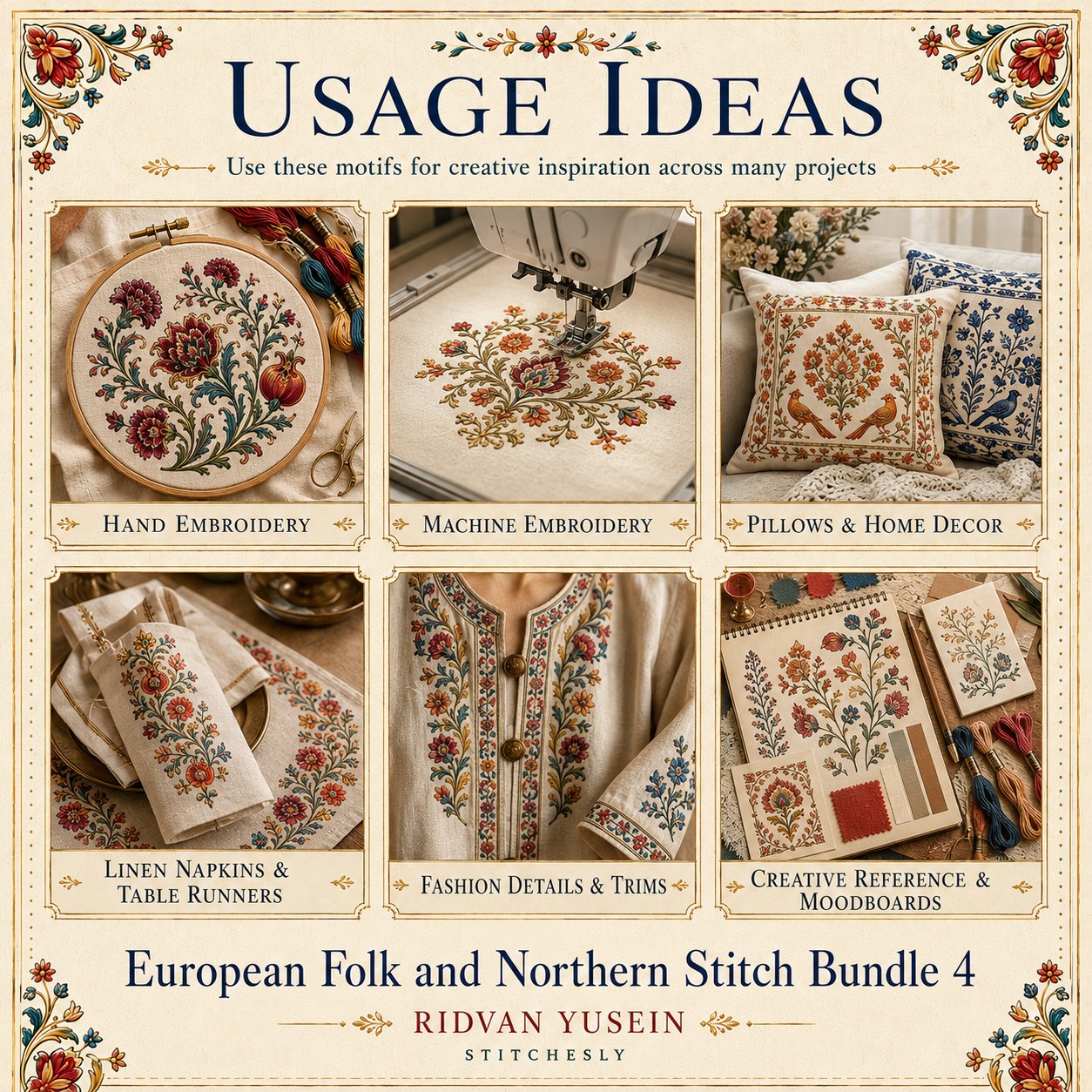 Digital PDF embroidery design bundle cover preview for European Folk & Northern Stitch Bundle 4, featuring curated embroidery patterns, motif library references and textile… - preview 10