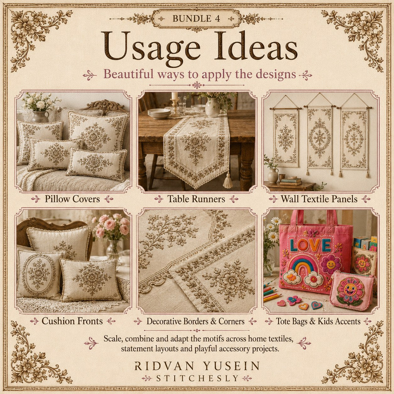 Digital PDF embroidery design bundle cover preview for Home Decor, Scale & Modular Systems Bundle 4, featuring curated embroidery patterns, motif library references and textile… - preview 10