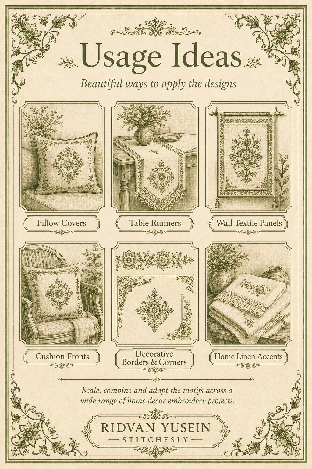 Digital PDF embroidery design bundle cover preview for Home Decor, Scale & Modular Systems Bundle 1, featuring curated embroidery patterns, motif library references and textile… - preview 10