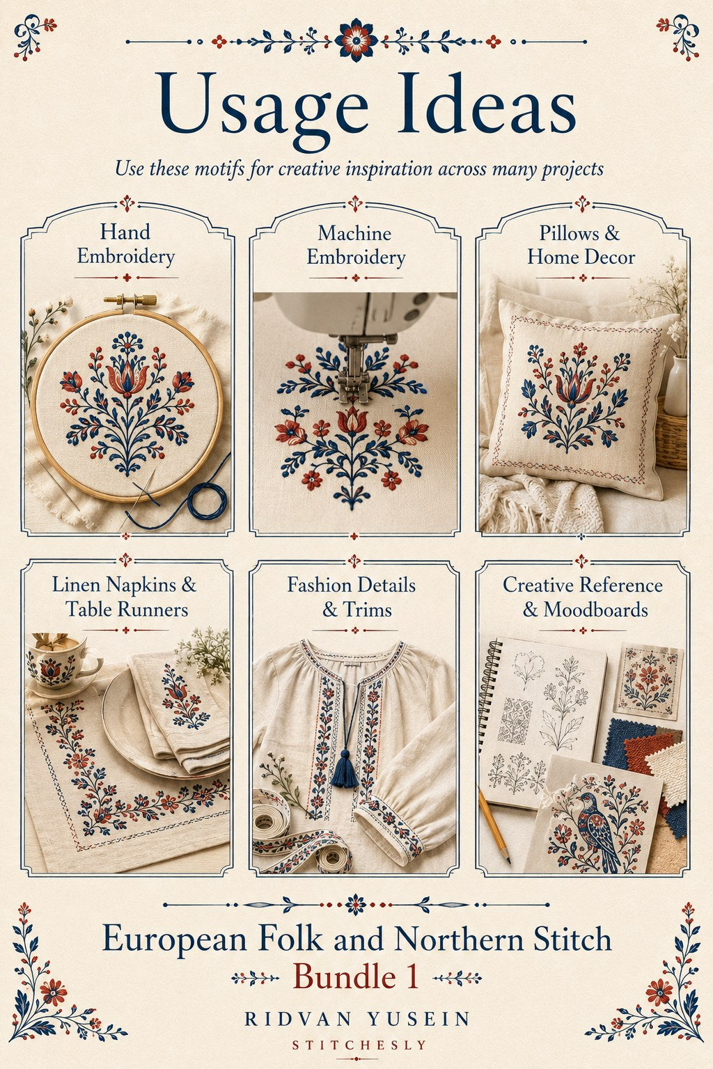 Digital PDF embroidery design bundle cover preview for European Folk & Northern Stitch Bundle 1, featuring curated embroidery patterns, motif library references and textile… - preview 10