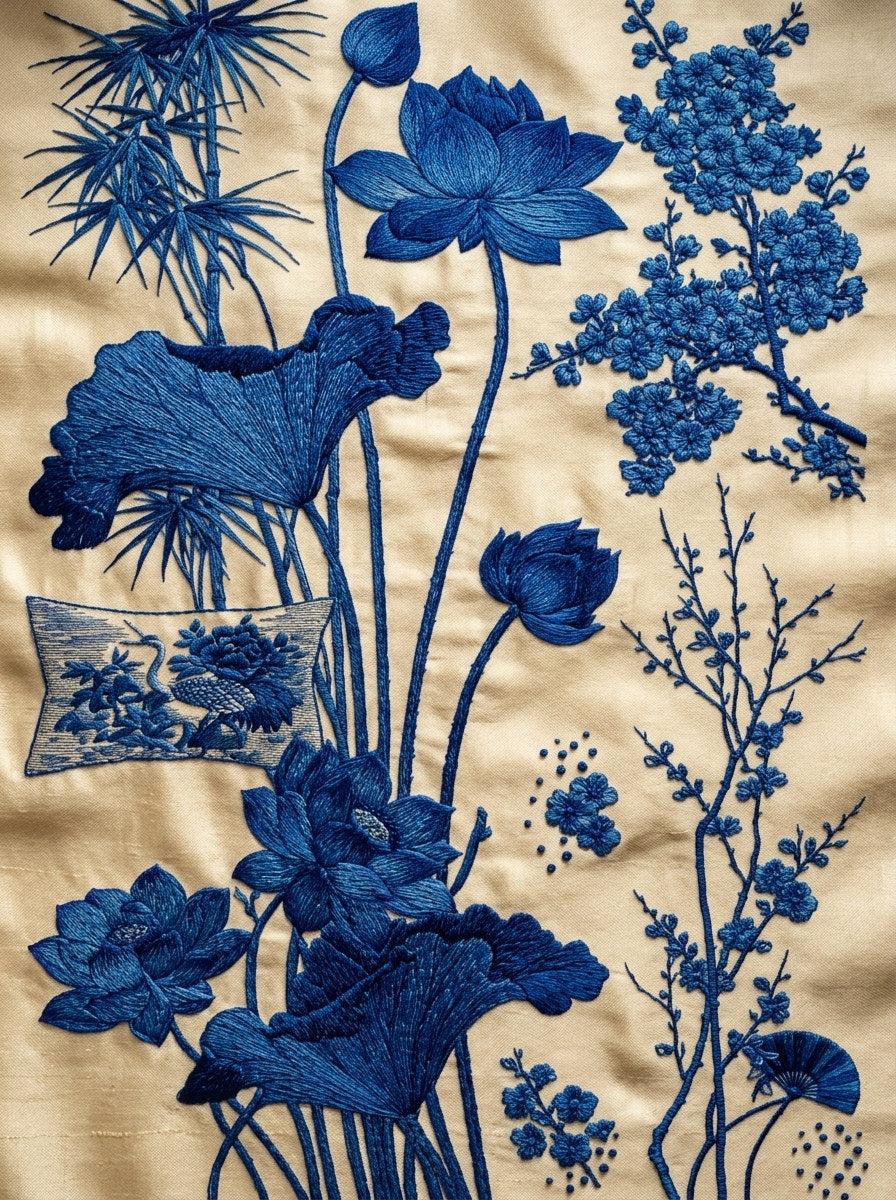 Vertical Panel And Home Textile from East Asian Inspired Embroidery Book 1, a digital embroidery design reference for machine embroidery designs, embroidery patterns and embroidery design reference.