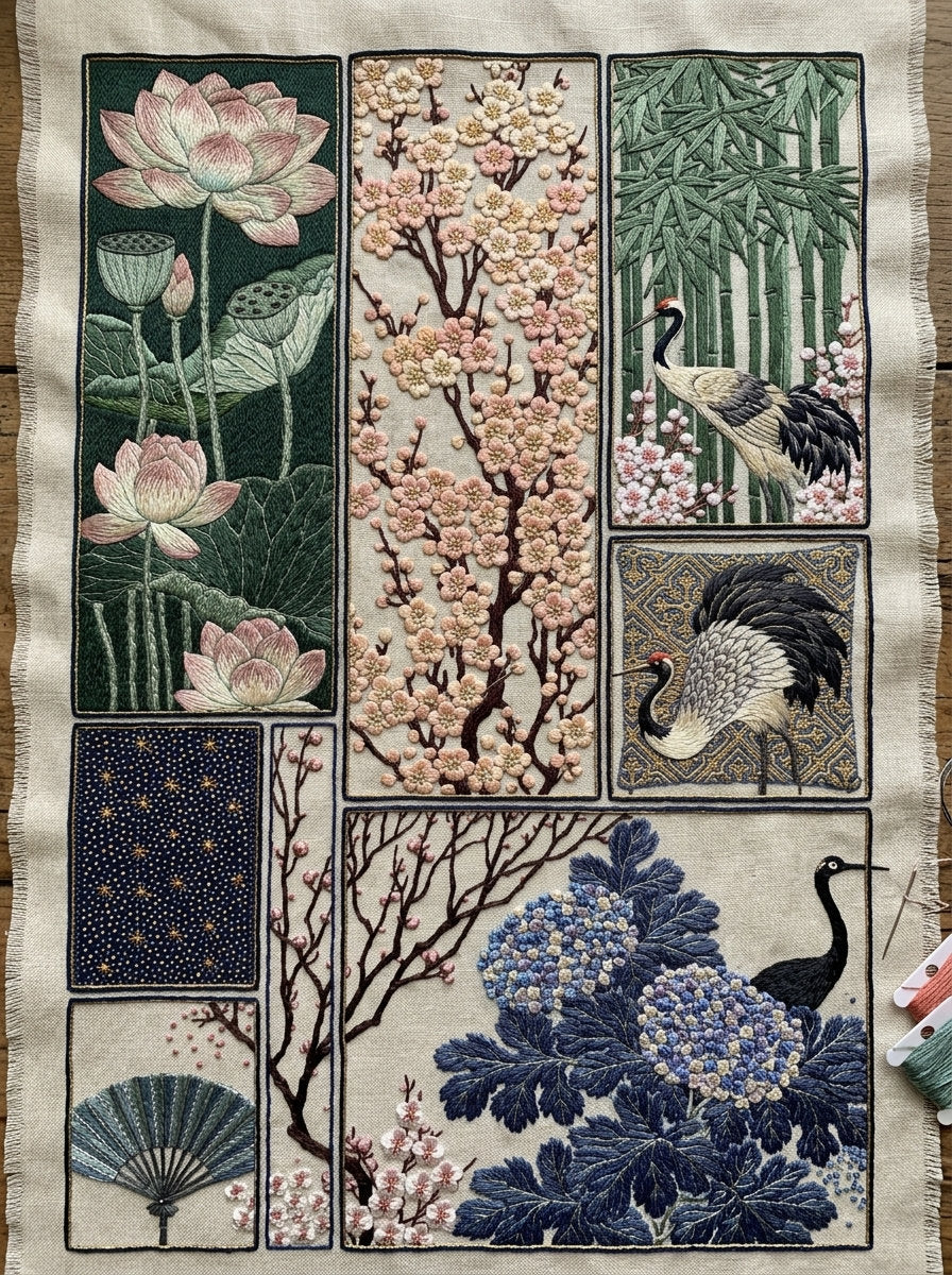 Vertical Panel And Home Textile from East Asian Inspired Embroidery Book 6, a digital embroidery design reference for machine embroidery designs, embroidery patterns and embroidery design reference.
