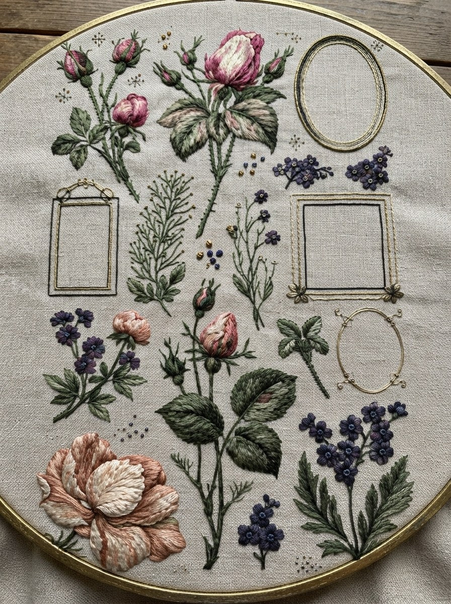 Digital PDF embroidery design bundle cover preview for Botanical Garden Archive Bundle 4, featuring curated embroidery patterns, motif library references and textile design… - preview 31