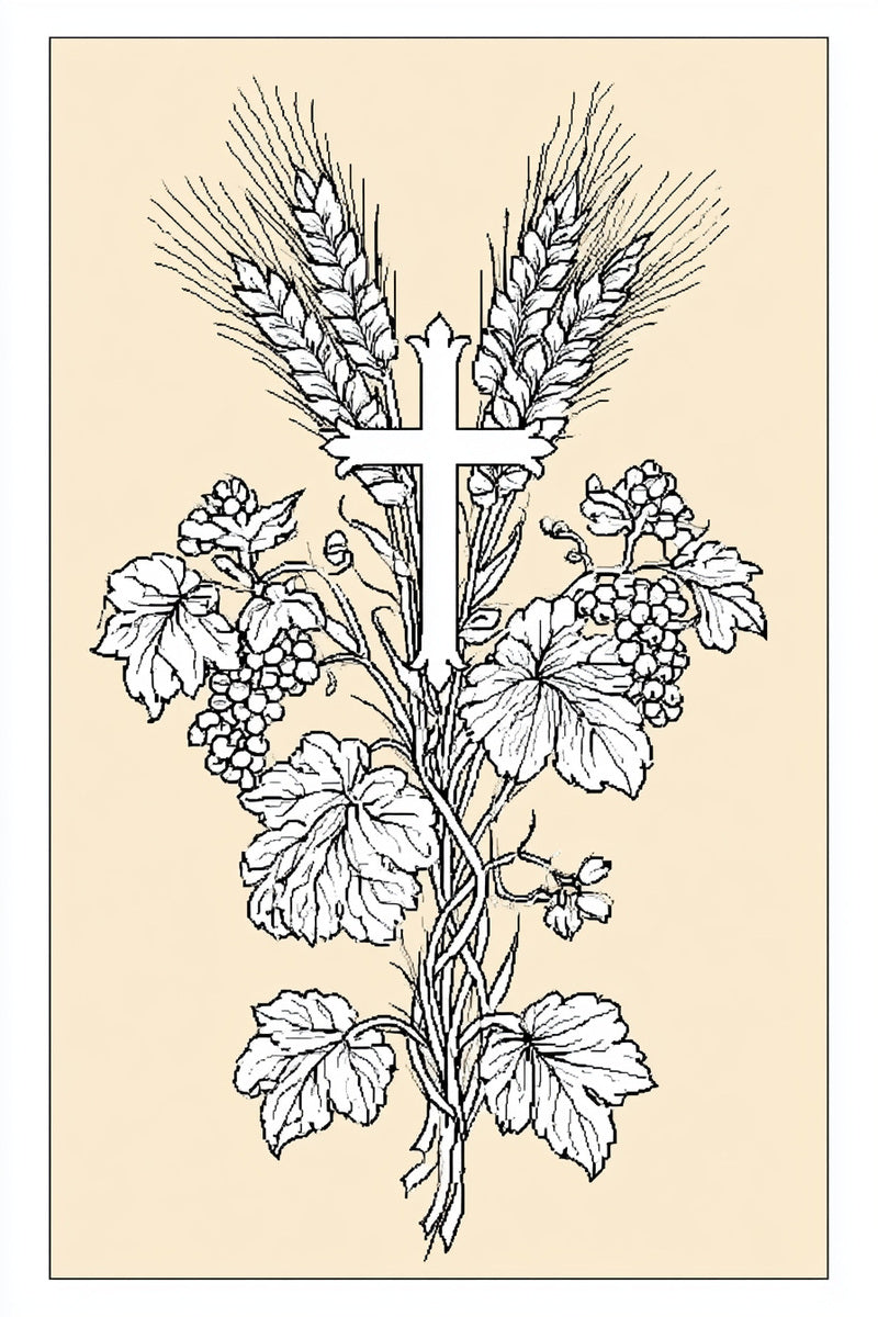Vine Wheat And Cross Composition from Church Embroidery & Sacred Ornament Book 1, a digital embroidery design reference for machine embroidery designs, embroidery patterns and embroidery design reference.