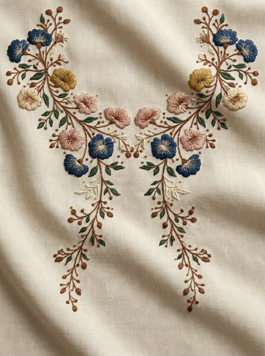 Vintage Floral Collar Border Neckline from Necklines & Collars Embroidery Book 1, a digital embroidery design reference for machine embroidery designs, embroidery patterns and border and edge embroidery.