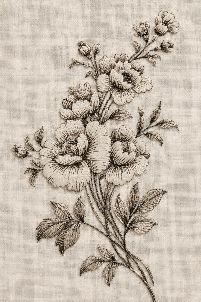 Vintage Garden Medallion 02 from Botanical Embroidery Designs Book 4, a digital embroidery design reference for machine embroidery designs, embroidery patterns and botanical and floral embroidery.
