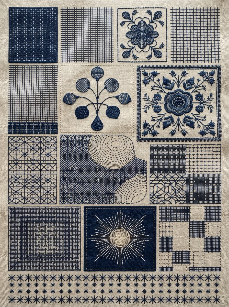 Scandinavian, Sashiko & Northern Minimal Stitch Book 16 Product Book 4 digital PDF embroidery design book - sample plate / motif preview 5