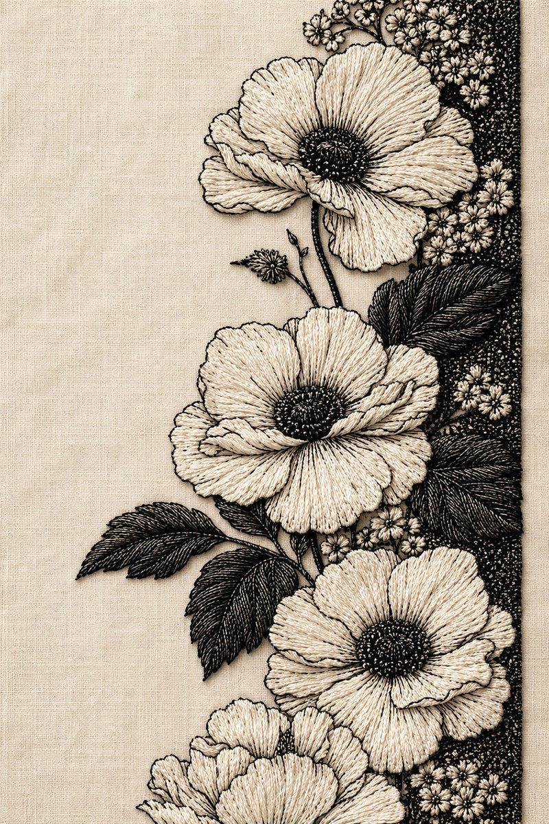 Voided Floral Border Unit 02 from Colbert Embroidery Studies Book 1, a digital embroidery design reference for machine embroidery designs, embroidery patterns and border and edge embroidery.