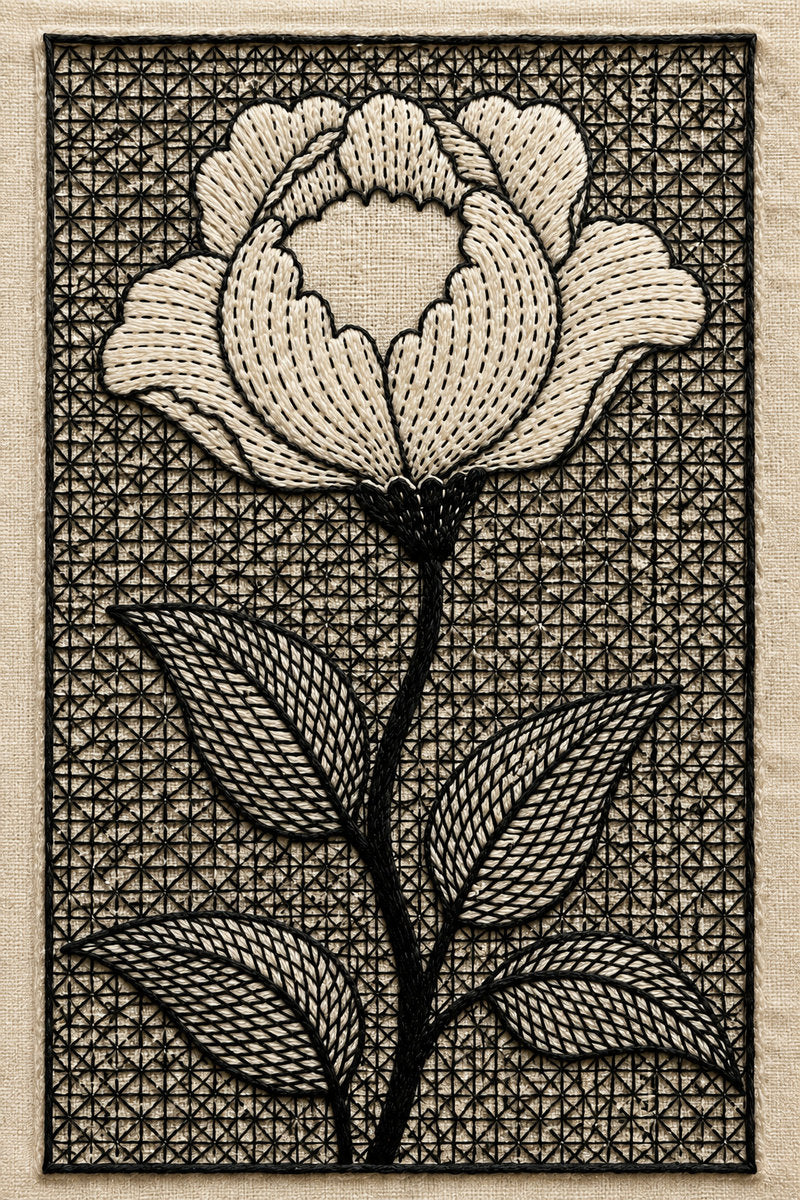 Voided Floral Stem Motif from Colbert Embroidery Studies Book 1, a digital embroidery design reference for machine embroidery designs, embroidery patterns and botanical and floral embroidery.