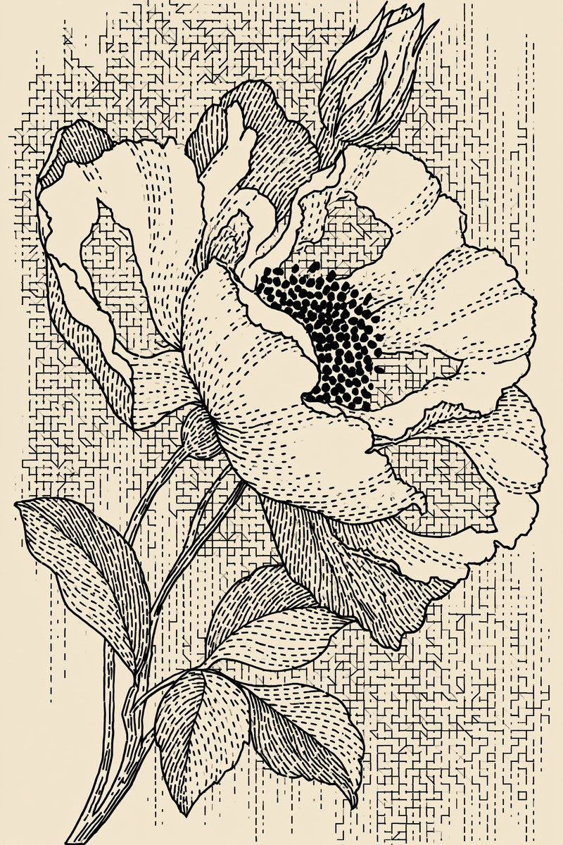 Voided Rose And Leaf Motif 02 from Colbert Embroidery Studies Book 1, a digital embroidery design reference for machine embroidery designs, embroidery patterns and botanical and floral embroidery.