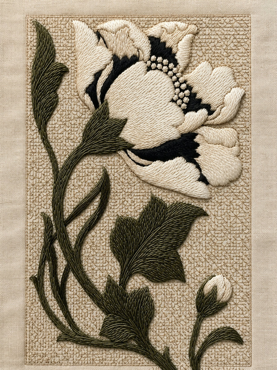 Voided Vine And Flower Motif 02 from Colbert Embroidery Studies Book 2, a digital embroidery design reference for machine embroidery designs, embroidery patterns and botanical and floral embroidery.
