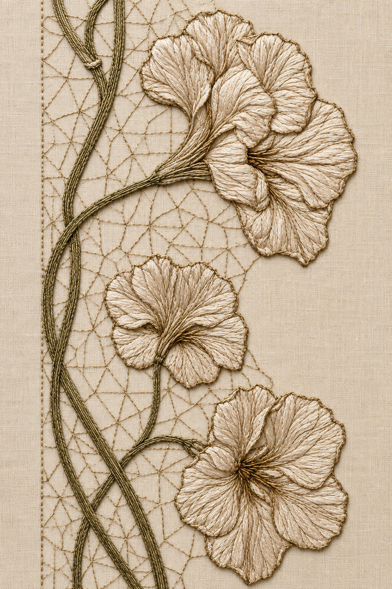Voided Vine And Flower Motif 02 from Colbert Embroidery Studies Book 4, a digital embroidery design reference for machine embroidery designs, embroidery patterns and botanical and floral embroidery.