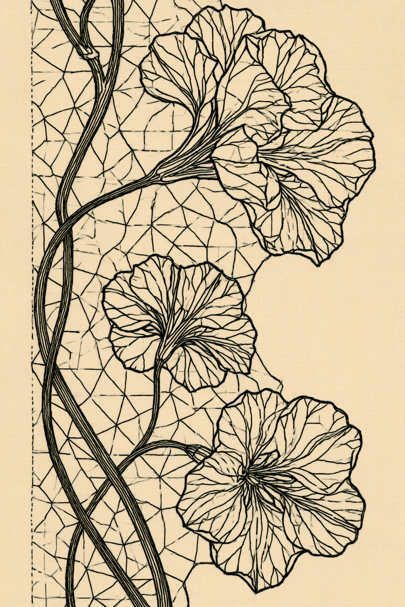 Voided Vine And Flower Motif from Colbert Embroidery Studies Book 4, a digital embroidery design reference for machine embroidery designs, embroidery patterns and botanical and floral embroidery.