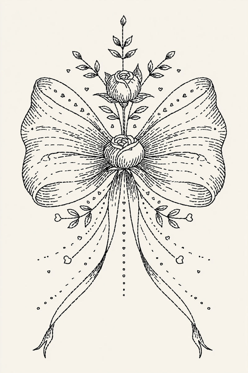 Original bridal rose ribbon bow design plate from Wedding Motifs & Bridal Embroidery Edition 3, a digital PDF embroidery design book.