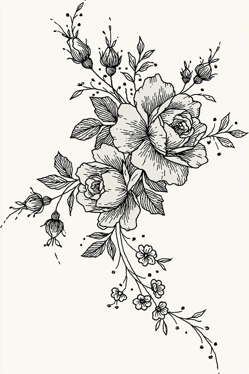 Original bridal rose corner spray design plate from Wedding Motifs & Bridal Embroidery Edition 3, a digital PDF embroidery design book.