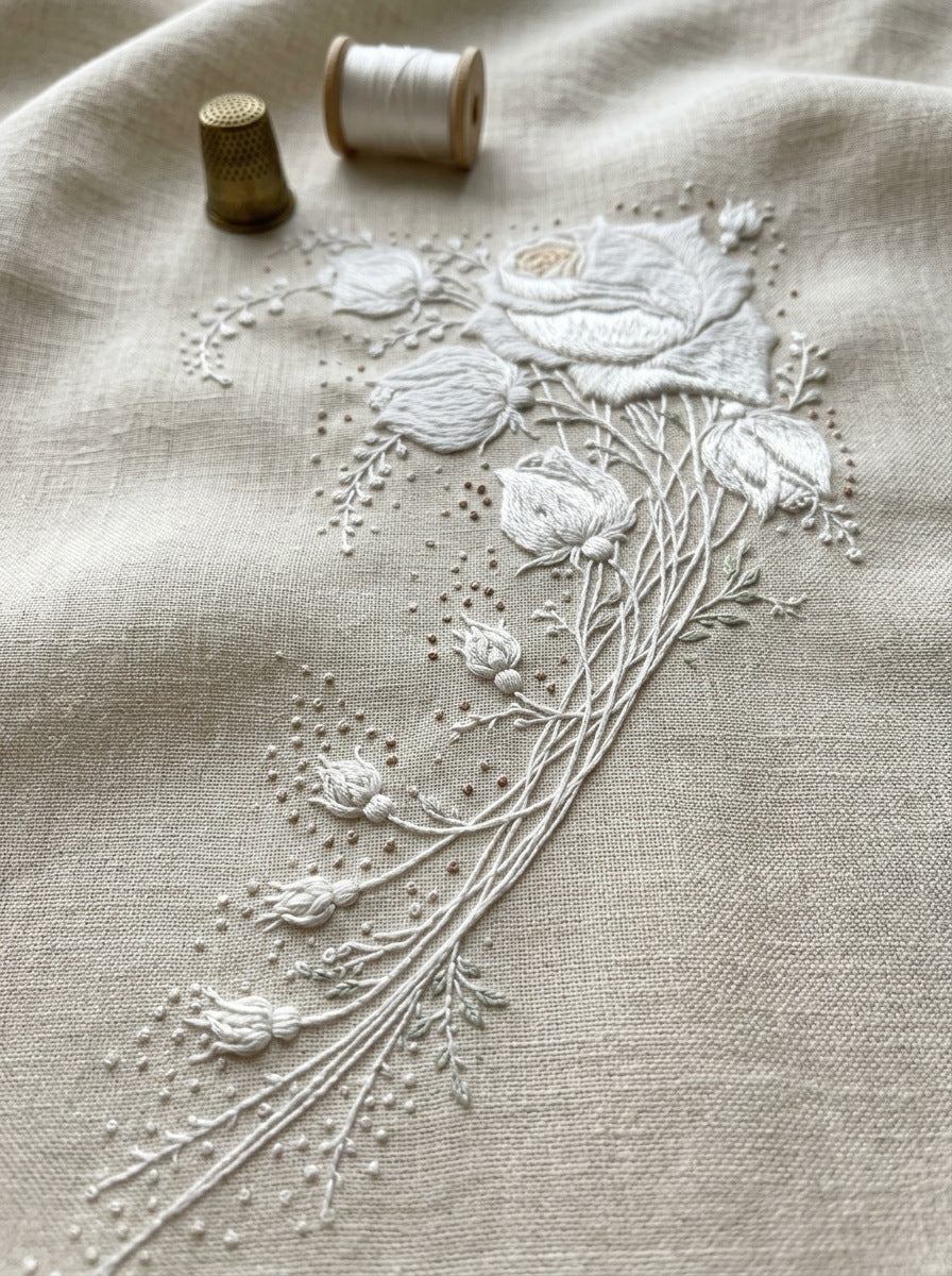 Wedding Handkerchief Floral Corner French from French Embroidery & La Broderie Blanche Book 6, a digital embroidery design reference for machine embroidery designs, embroidery patterns and corner embroidery.