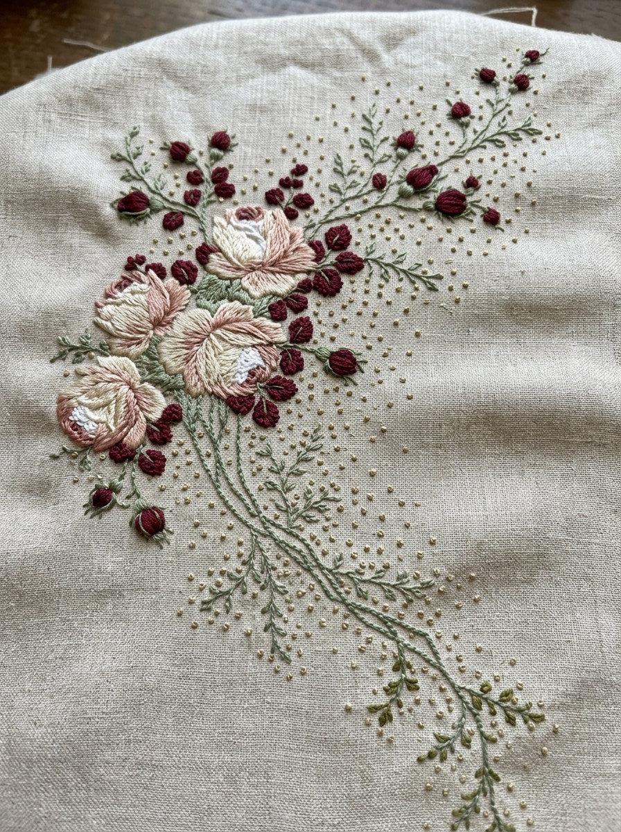Wedding Handkerchief Floral Corner French from French Embroidery & La Broderie Blanche Book 8, a digital embroidery design reference for machine embroidery designs, embroidery patterns and corner embroidery.
