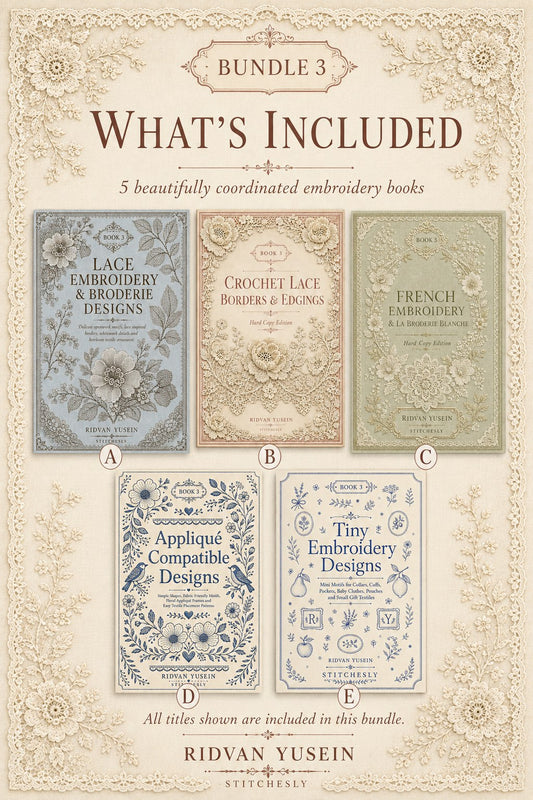 Digital PDF embroidery design bundle cover preview for Lace, Whitework & Delicate Detail Bundle 3, featuring curated embroidery patterns, motif library references and textile… - preview 2