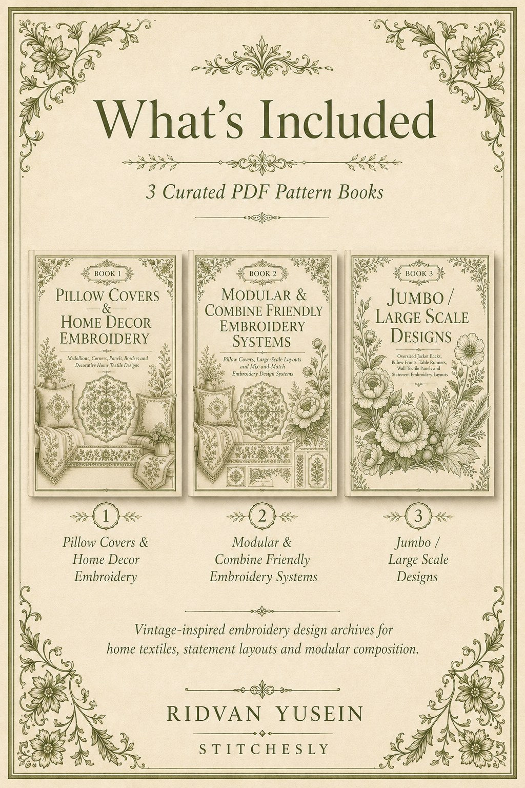 Digital PDF embroidery design bundle cover preview for Home Decor, Scale & Modular Systems Bundle 1, featuring curated embroidery patterns, motif library references and textile… - preview 2